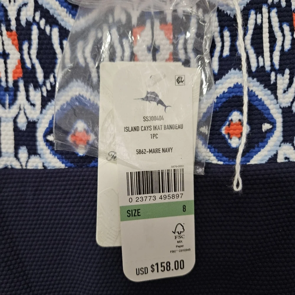 NWT Tommy Bahama Island Cays Ikat Bandeau One Piece Swimsuit Indigo - Picture 4 of 4